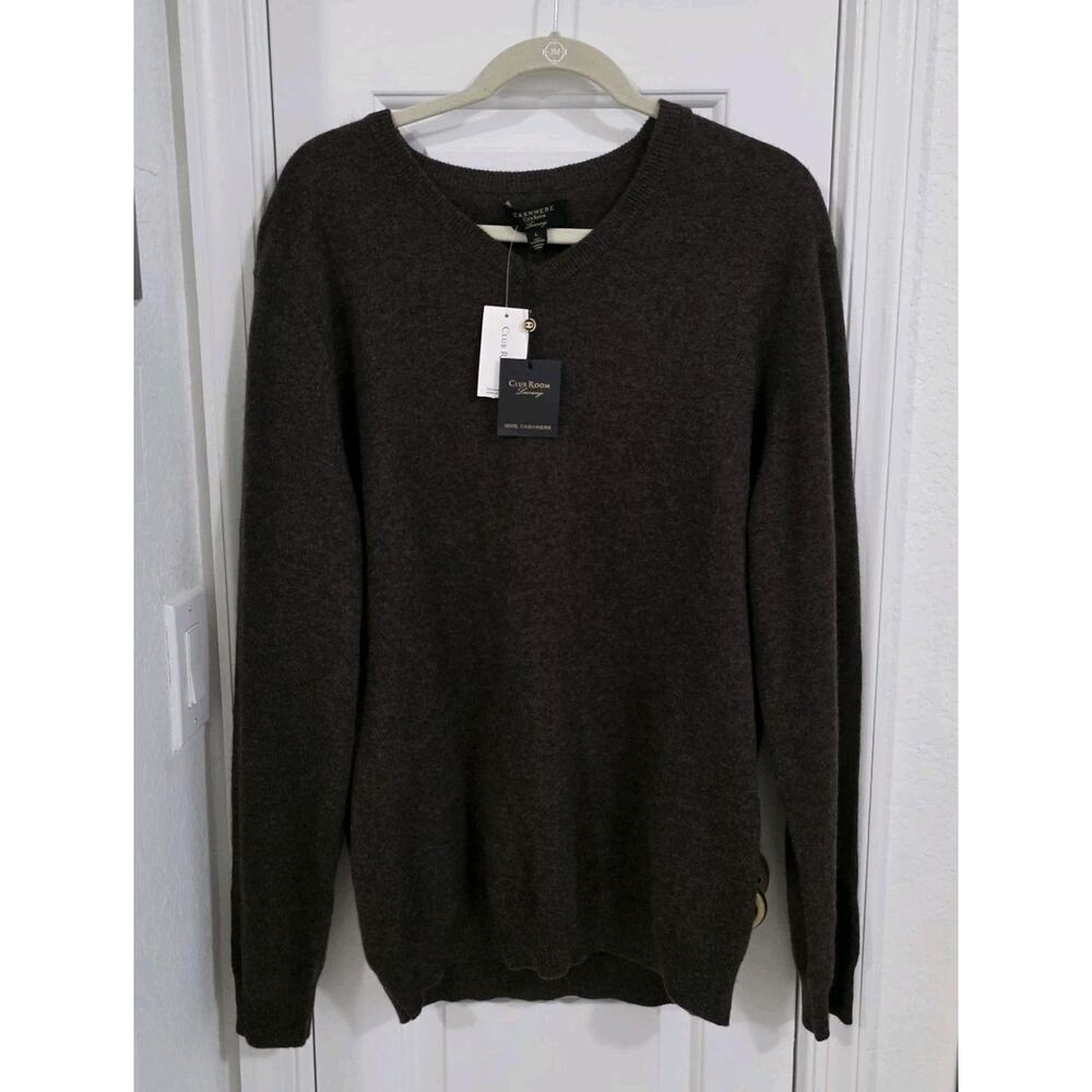 Club Room 100% Cashmere Sweater Mens Large Brown Crewneck NWT
